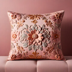 3d cushion covers pink tufted cushion cover embroidery design on pink sofa