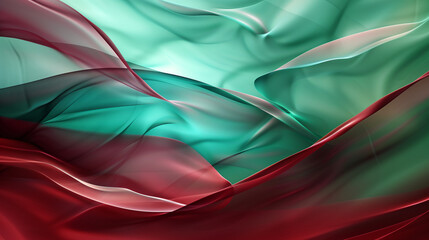  close-up photo of a red and green flag, resembling the flag of Portugal. The flag is made of a silky material with elegant folds and creases, adding depth and texture to the bicolor design.