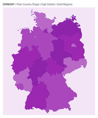 Germany plain country map. High details. Solid regions style. Shape of Germany. Vector illustration.