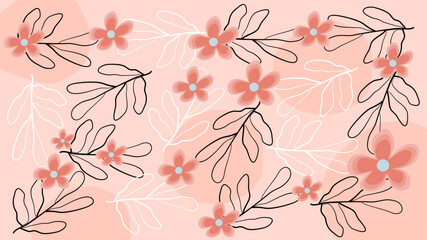 Boho simple flowers and leaves pattern background on pink for textile, fabric, wallpaper