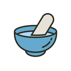 Mortar bowl with pestle isolated icon. Pharmacy or healthcare symbol. Herbal bowl vector illustration