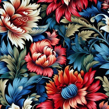 Jaspe Ikat bold floral design, rich colors, detailed motifs, handwoven craftsmanship, ethnic botanical patterns, cultural heritage, high resolution, intricate detail