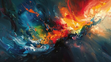 Fototapeta premium The abstract fragments of the artwork invite the viewer to explore and immerse themselves in the world the artist has created. 