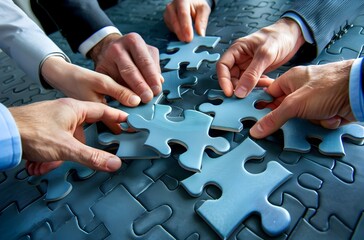 Collaborative Marketing Strategy Business Professionals Integrating Puzzle Pieces