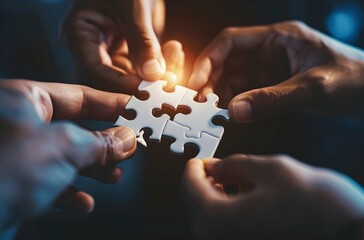 Diverse Business People Collaborating Through Puzzle Pieces Symbolizing Corporate Growth