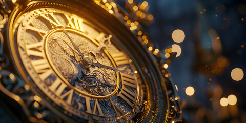 Obraz premium Clock on Table, Clock face on black background Time concept 3D Rendering, Abstract time clock. 