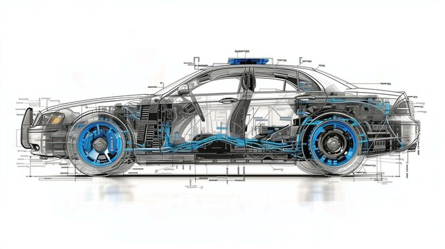 car technical drawing, pencil drawing
