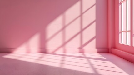 pink room with a window and light shadow on the wall background