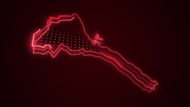 3D Neon Red Eritrea Map Borders Outline Loop Background