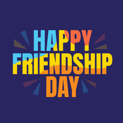Happy Friendship Day colorful modern typography vector illustration on blue background. Friendship day greeting card. friendship day lettering logo design.