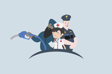 Illustration vector graphic of workers, nurse, police, gas station worker