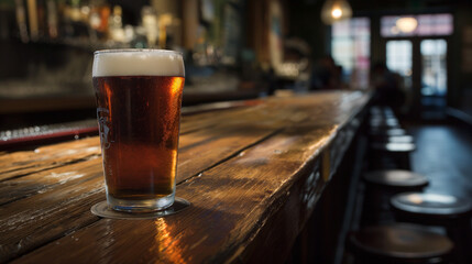 Tag des Bieres am 02. August ist Welttag des Biers Bier auf dem Tresen in der Kneipe f&uuml;r Alt und Jung isoliert mit Holzbrett Platz f&uuml;r Text Marketing zum Biertag Generative AI