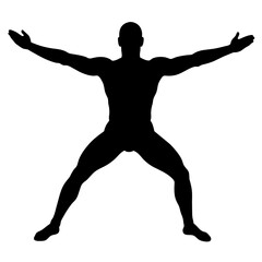 Silhouette of a man with arms outstretched on white background