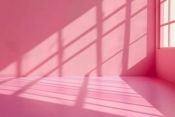 Obraz premium pink room with a window and light shadow on the wall background