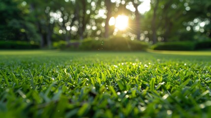 The front lawn has clean, simple green grass. Meticulously cut and trimmed to perfection. A consistent appearance is both attractive and appealing. Create a fun play area