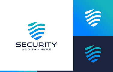 security negative space modern waves logo design