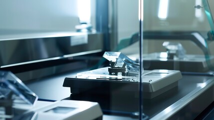 Precision scale in pharma lab, close-up, digital readout, focused light, high detail