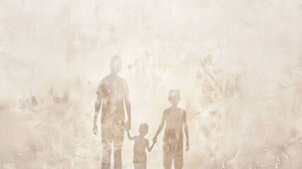 Ethereal Family Shadows on Textured Wall