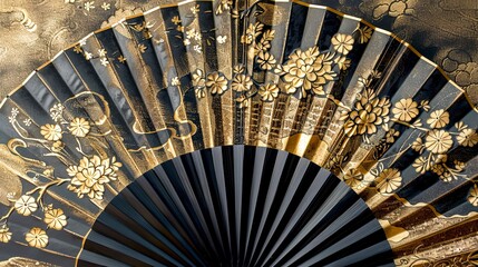 Japanese fan against the background of a golden wall.
