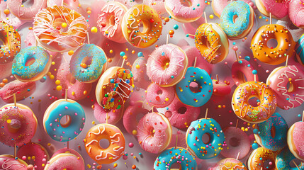Fototapeta premium Donut Extravaganza on Candy-Colored Backdrop