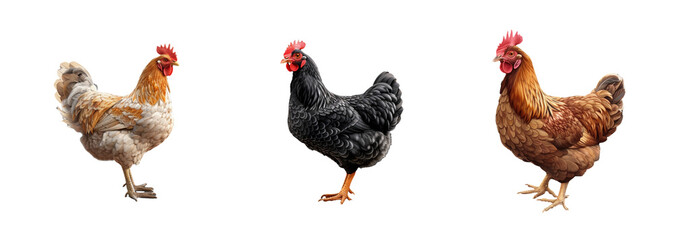 Set of chicken isolated on transparent background. Generated Ai.