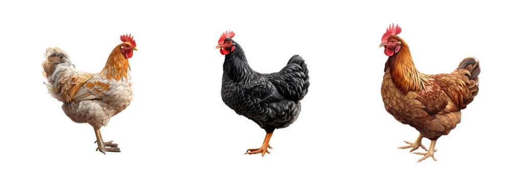 Set of chicken isolated on transparent background. Generated Ai.