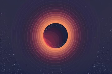 Abstract digital illustration of a solar eclipse with vibrant colors, concentric circles, and a dark central core against a starry background.