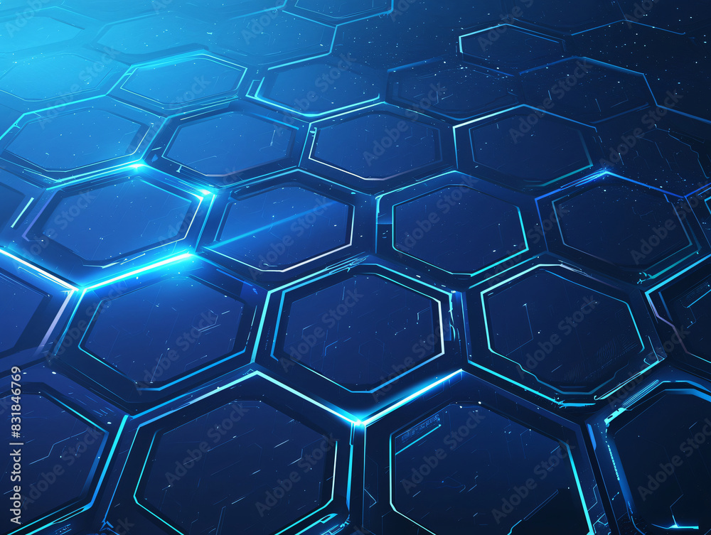 Poster blue geometric hexagon pattern for technology and background with copy space text for website and so
