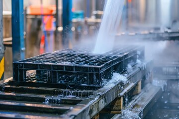 Cleanliness of plastic pallet in the foods industry in India. High Pressure Cleaning Washer Water Jet 