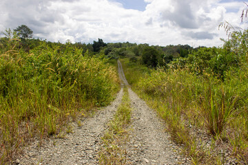 the farm road on village in sumatera, indonesia, sandy or rocky road