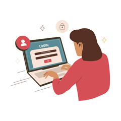 Log in account illustration concept. Woman login account using laptop. Flat illustration concept