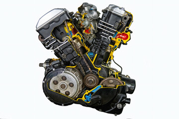 Fototapeta premium cut out view of a motorcycle engine
