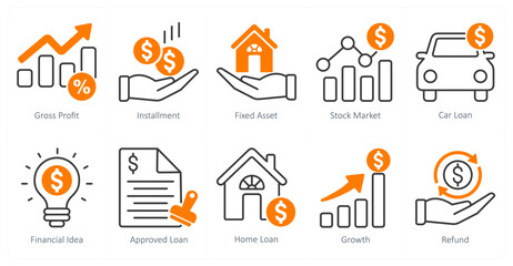 A set of 10 banking icons as gross profit, installment, fixed asset