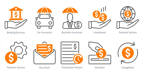 A set of 10 banking icons as banking services, car insurance, business insurance