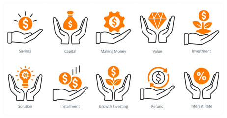 A set of 10 banking icons as savings, capital, making money