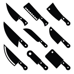 Set of Solid black outline knife icon, chopper vector, cleaver vector design