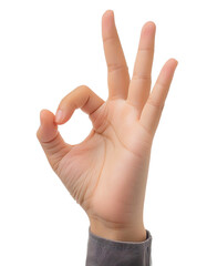 OK hand gesture on transparent background