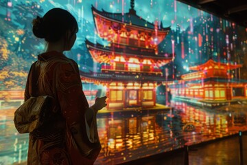 Obraz premium Art installations that incorporate augmented reality, allowing viewers to interact with the artwork in a dynamic and immersive way