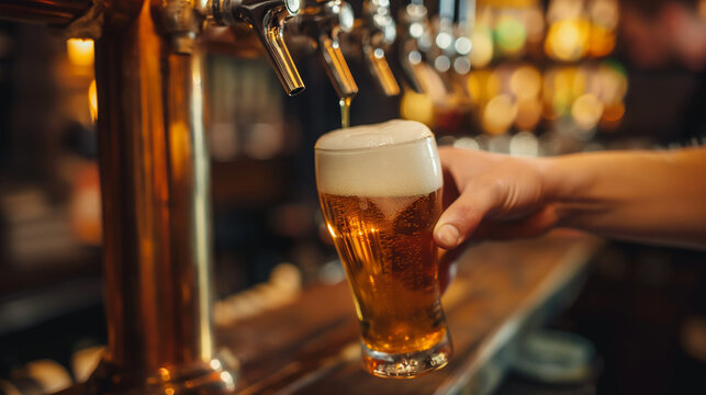 Tag des Bieres am 02. August ist Welttag des Biers Bier auf dem Tresen in der Kneipe f&uuml;r Alt und Jung isoliert mit Holzbrett Platz f&uuml;r Text Marketing zum Biertag Generative AI