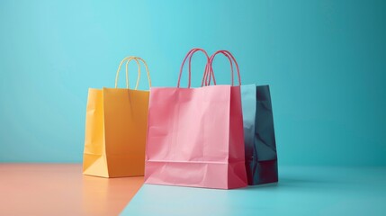 A paper bag is sitting on a colorful background. summer sale concept