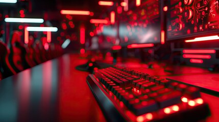Red Illuminated Keyboard in a Gaming Room