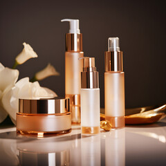 Fashion photography, high concept product placement campaign, a clean beauty skincare product displaying the product Appealing design of product packaging.