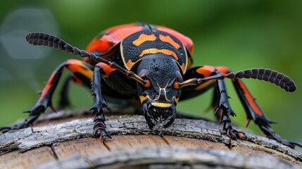 Fototapeta premium Close-up of a Colorful Beetle on Wood