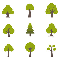 Set of trees isolated on a white background. Vector illustration flat design style