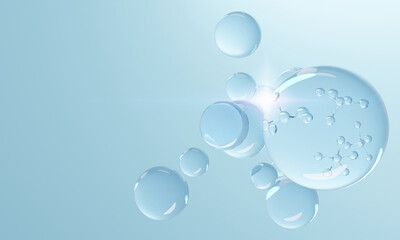 Molecule inside Liquid Bubble. skin care cosmetics, 3d illustration