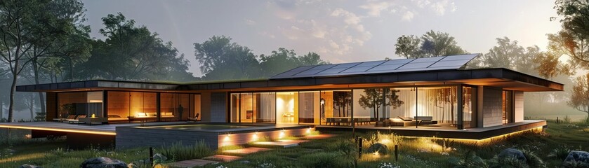 Obraz premium Modern house with solar panels