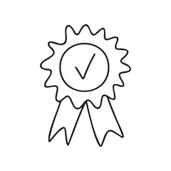 Guarantee doodle medal line icon. Minimal hand drawn consumer concept control emblem or assurance. 