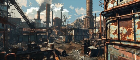 Frontal view of a bustling industrial site