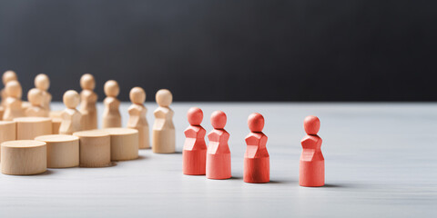 Abstract concept of leadership leader strategically guides a diverse team to success like a chess king directing pawns on a game board