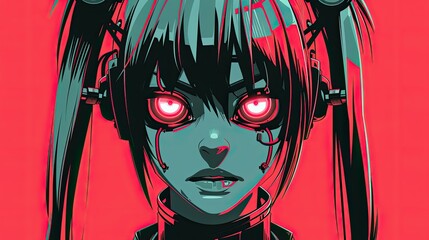 illustration of an anime girl with cyberpunk eyes, in the cyberpunk style